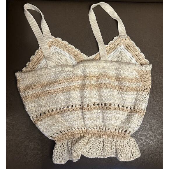 Madden NYC Crochet Knit Tank Top Size Medium Granny Square Retro 70s Boho Beiges - Picture 2 of 6